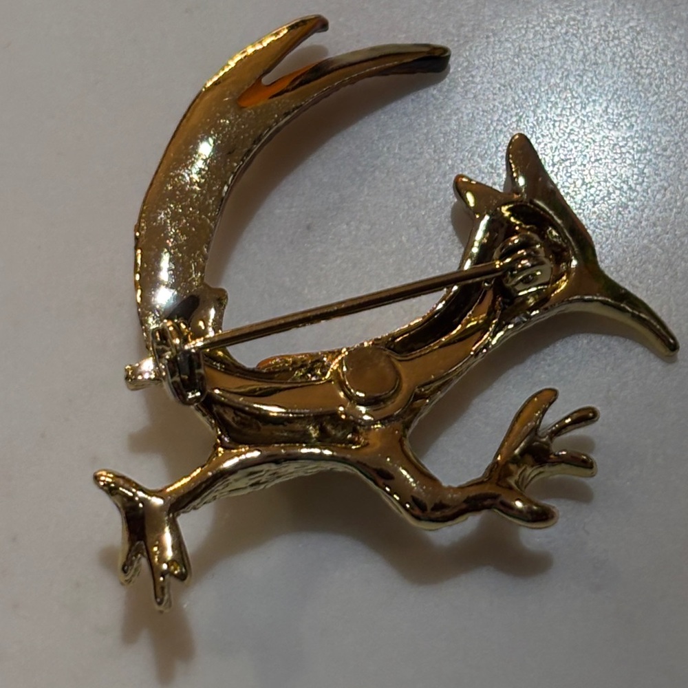 Vintage 70s Roadrunner Bird Brooch Gold Orange OS - Picture 3 of 4